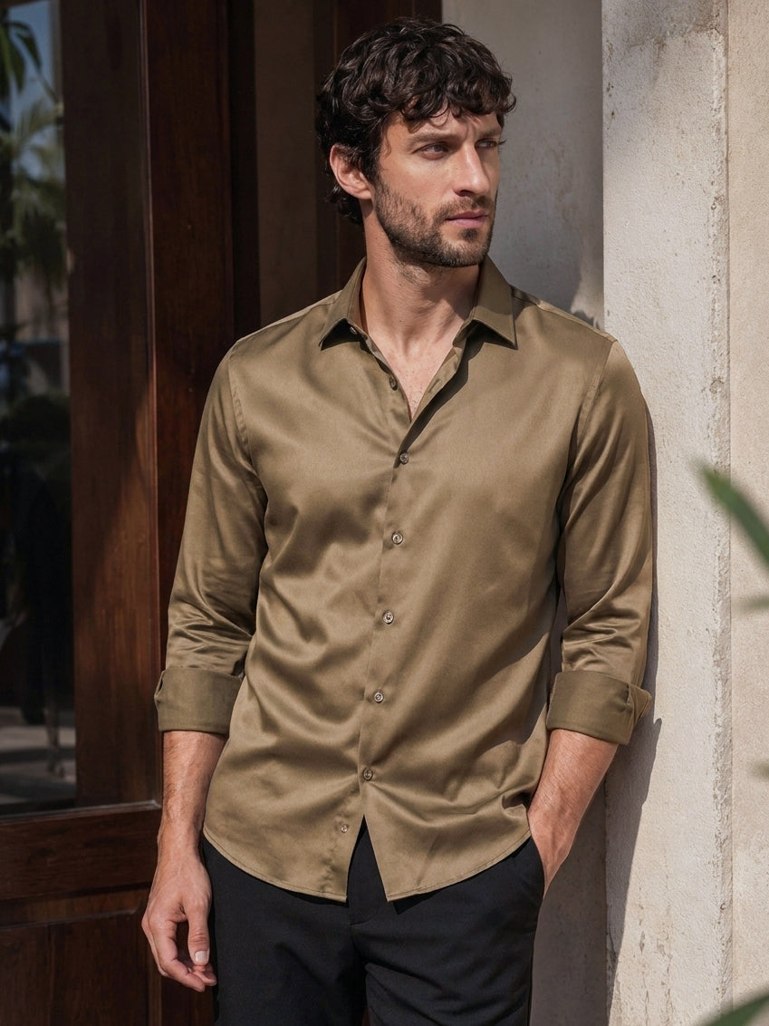 Men's Brown Slim Fit Solid Casual Shirt