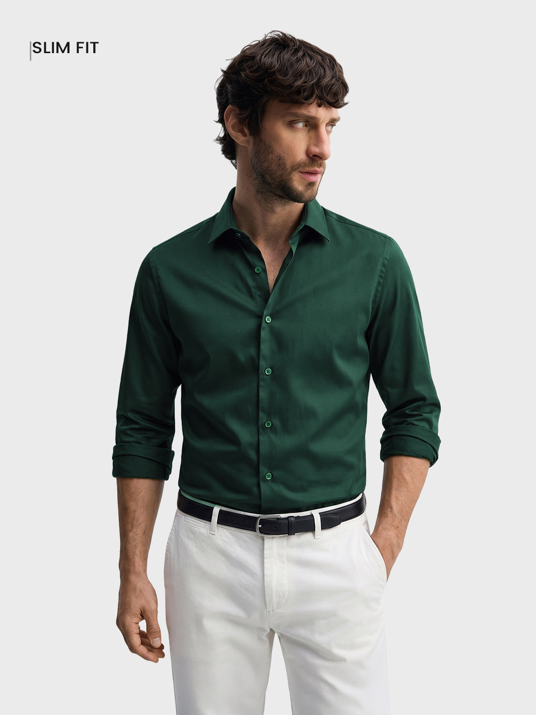 Men's Green Slim Fit Solid Casual Shirt