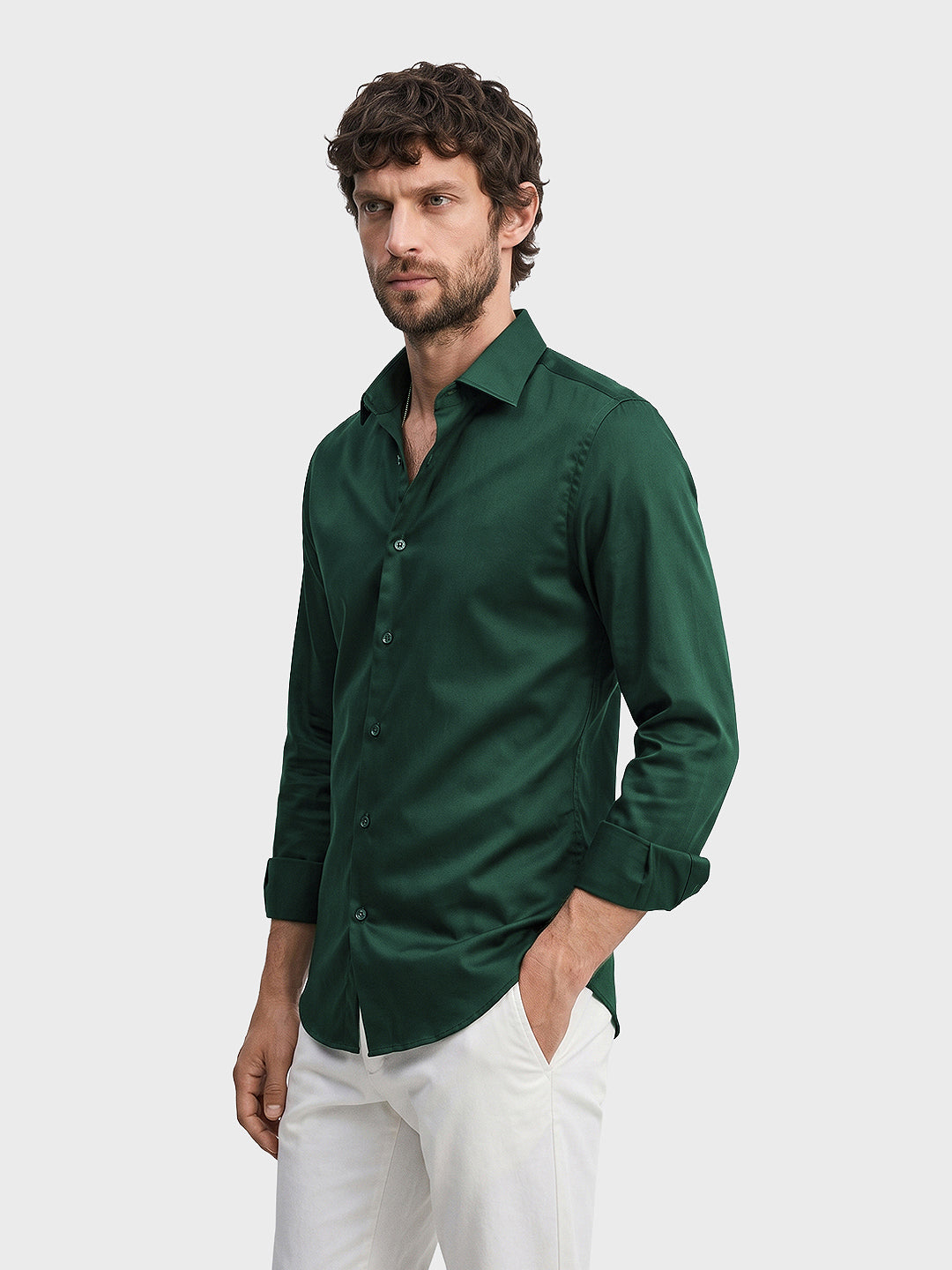 Men's Green Slim Fit Solid Casual Shirt