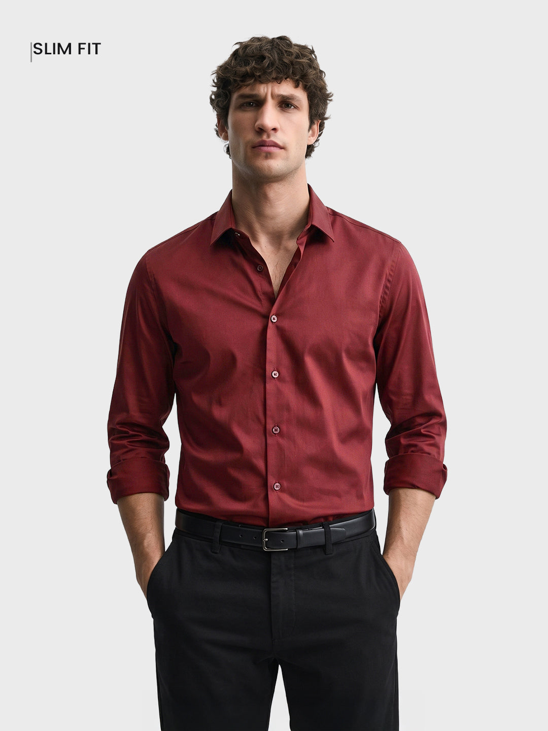 Men's Marron Slim Fit Solid Casual Shirt