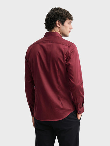 Men's Maroon Slim Fit Solid Casual Shirt