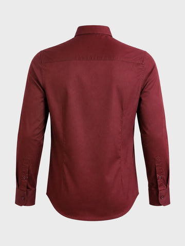 Men's Maroon Slim Fit Solid Casual Shirt