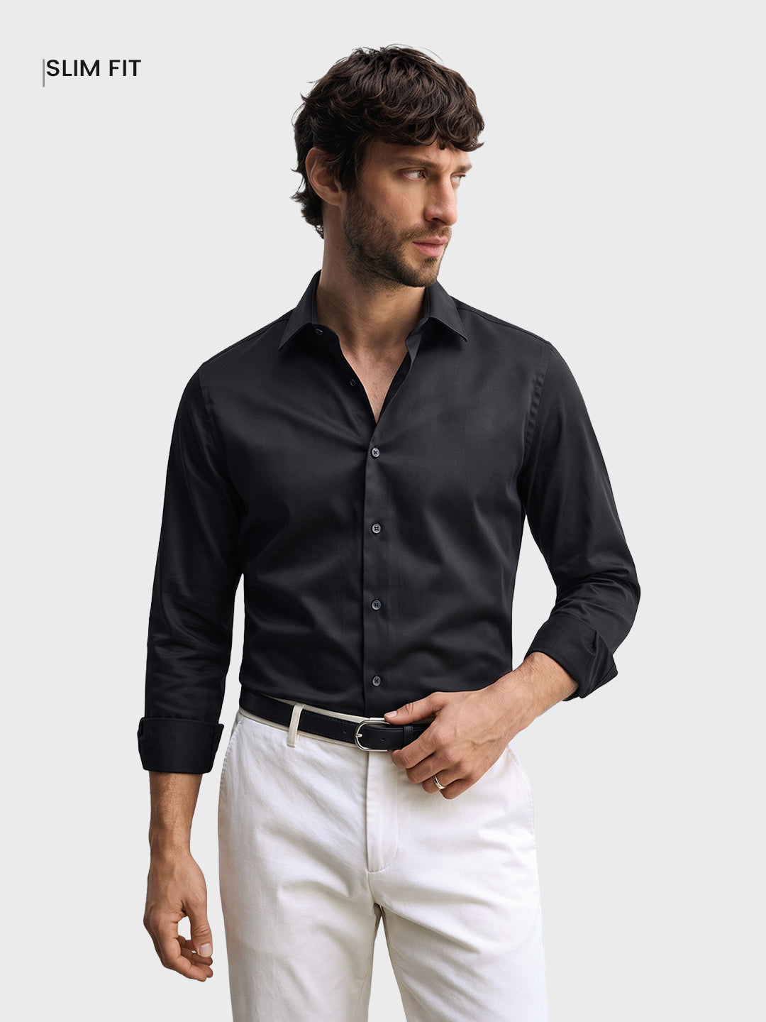 Men's Black Slim Fit Solid Casual Shirt