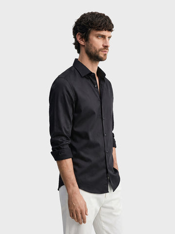 Men's Black Slim Fit Solid Casual Shirt
