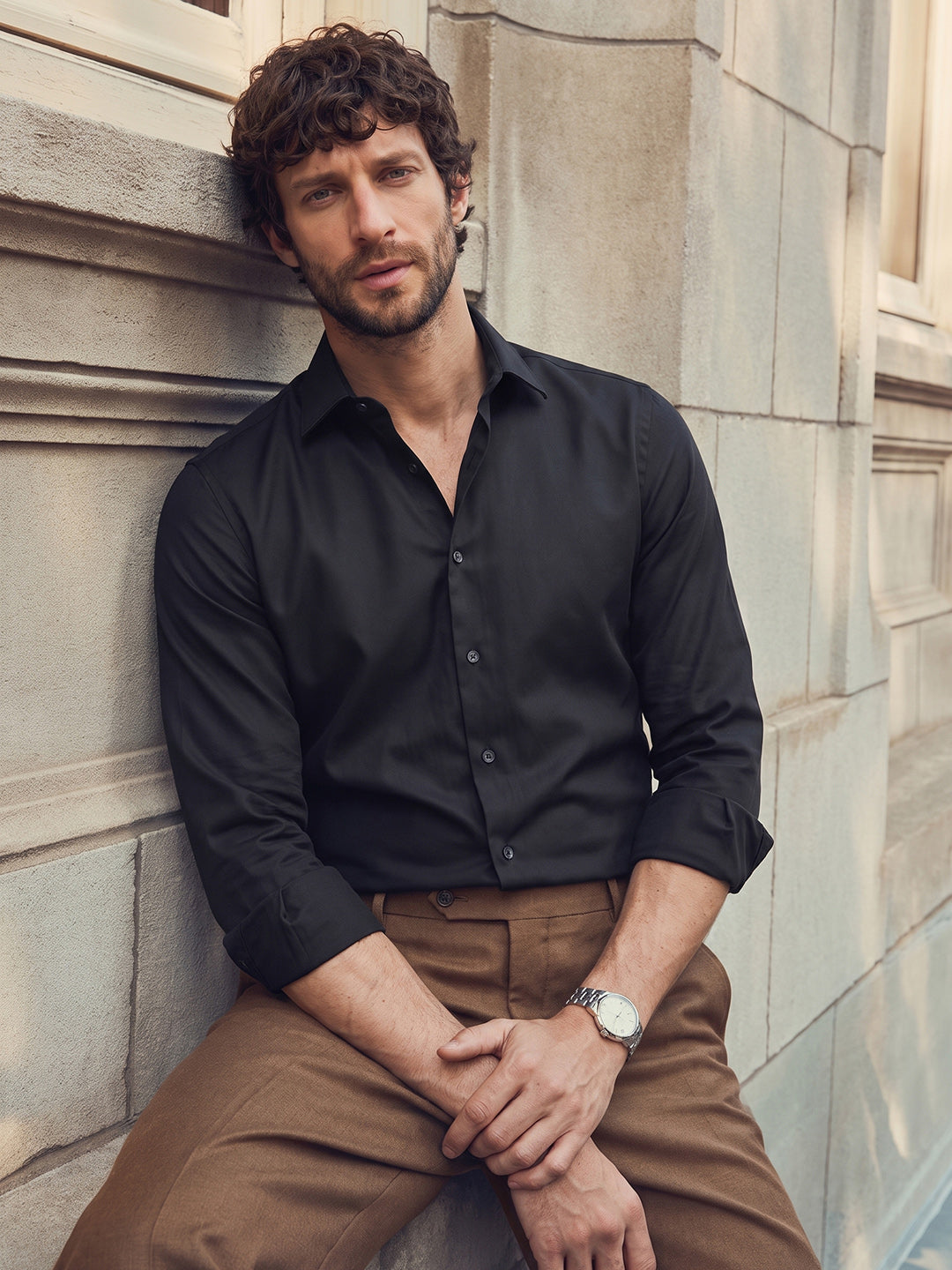 Men's Black Slim Fit Solid Casual Shirt