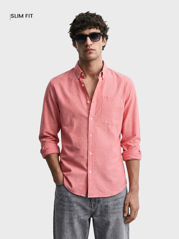 Men's Pink Slim Fit Solid Casual Shirt