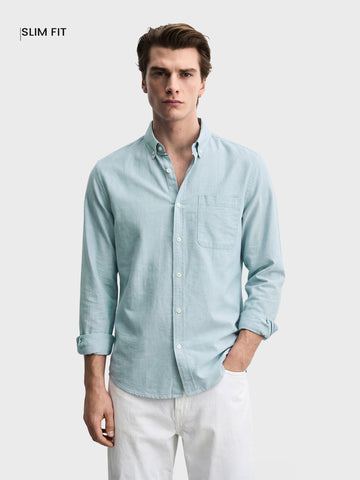 Men's Green Slim Fit Solid Casual Shirt