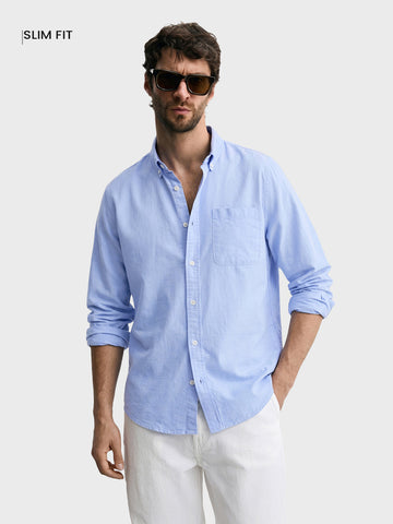 Men's Blue Slim Fit Solid Casual Shirt