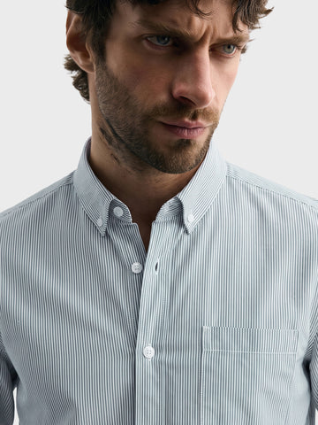 Men's Green Slim Fit Striped Casual Shirt