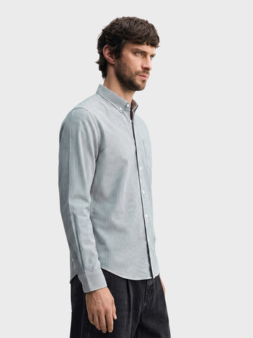 Men's Green Slim Fit Striped Casual Shirt