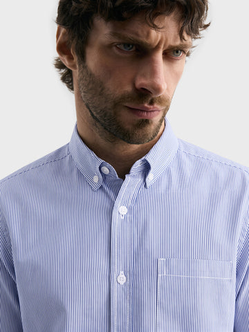 Men's Blue Slim Fit Striped Casual Shirt