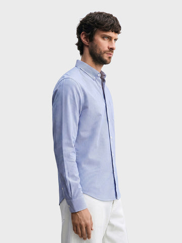 Men's Blue Slim Fit Striped Casual Shirt