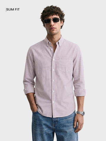 Men's Brown Slim Fit Striped Casual Shirt