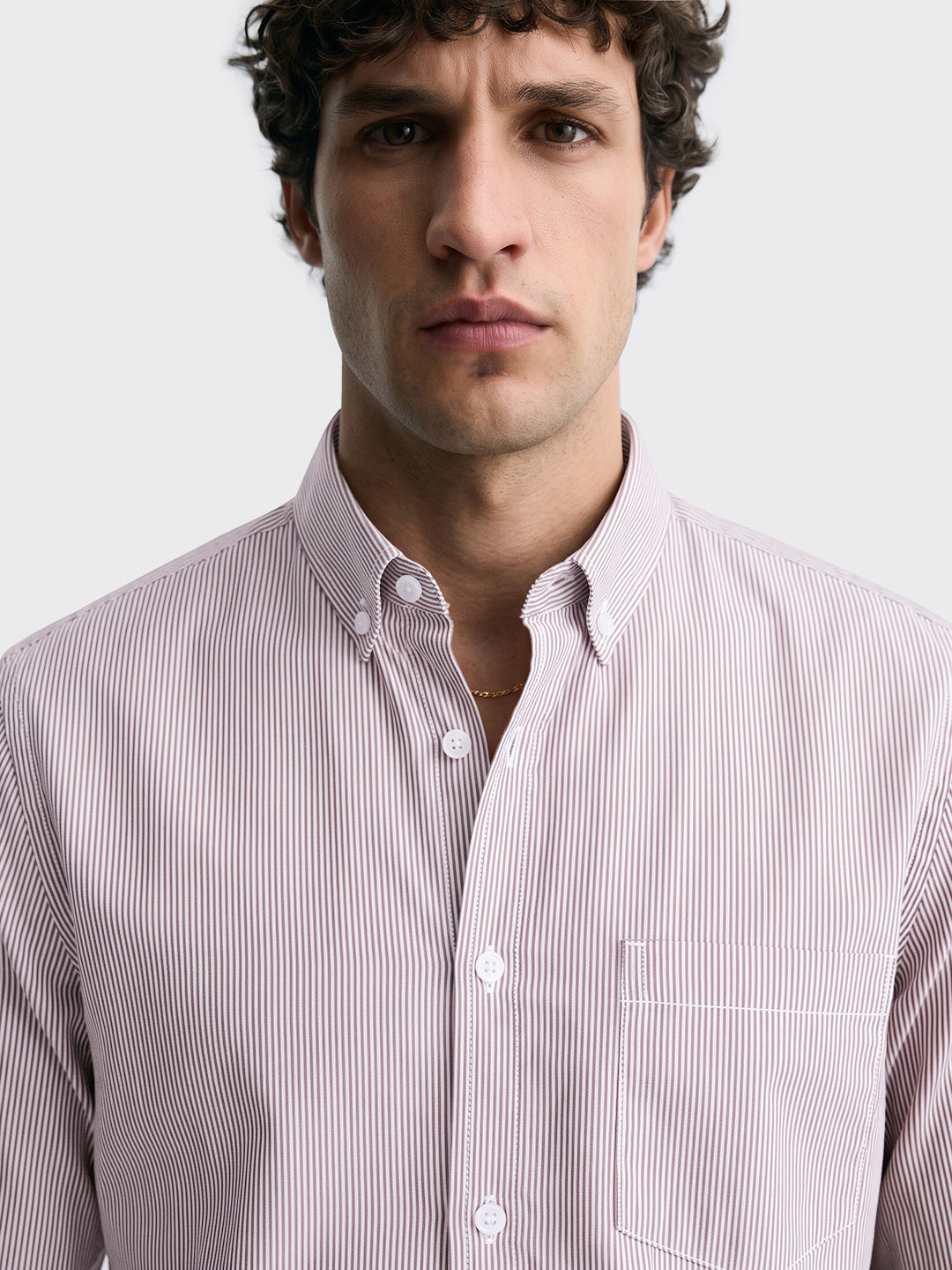 Men's Brown Slim Fit Striped Casual Shirt