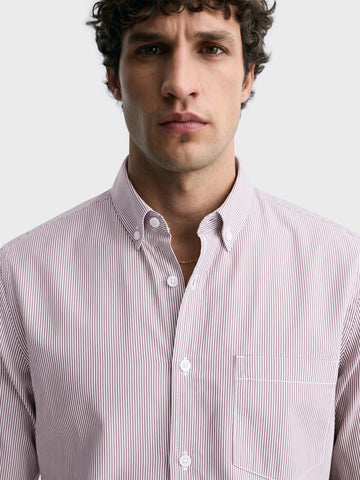 Men's Brown Slim Fit Striped Casual Shirt