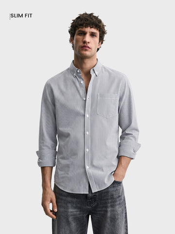 Men's Black Slim Fit Striped Casual Shirt