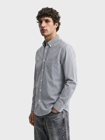 Men's Black Slim Fit Striped Casual Shirt