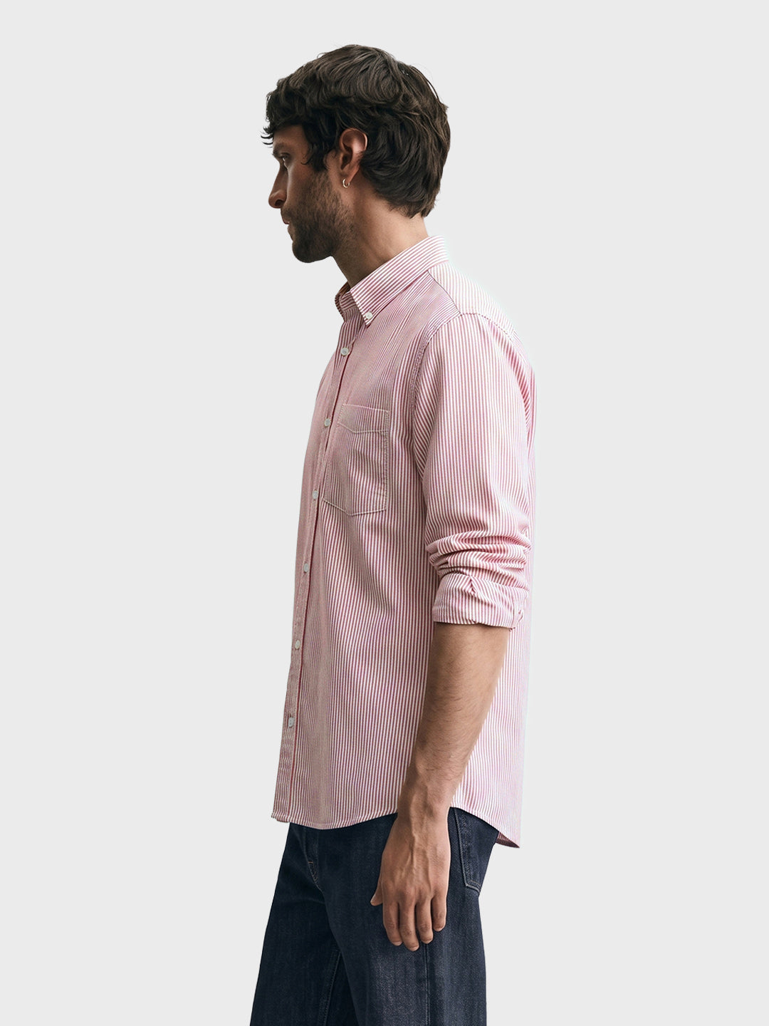 Men's Red Regular Fit Striped Casual Shirt