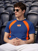 Men's Navy Blue Regular Fit Colourblocked Casual T-Shirt