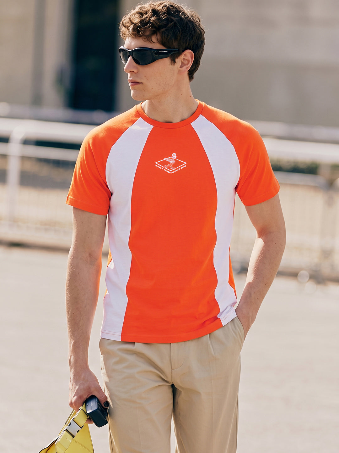Men's Orange Regular Fit Colourblocked T-Shirt
