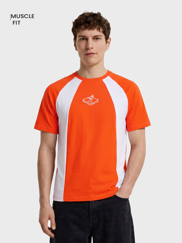 Men's Orange Regular Fit Colourblocked T-Shirt