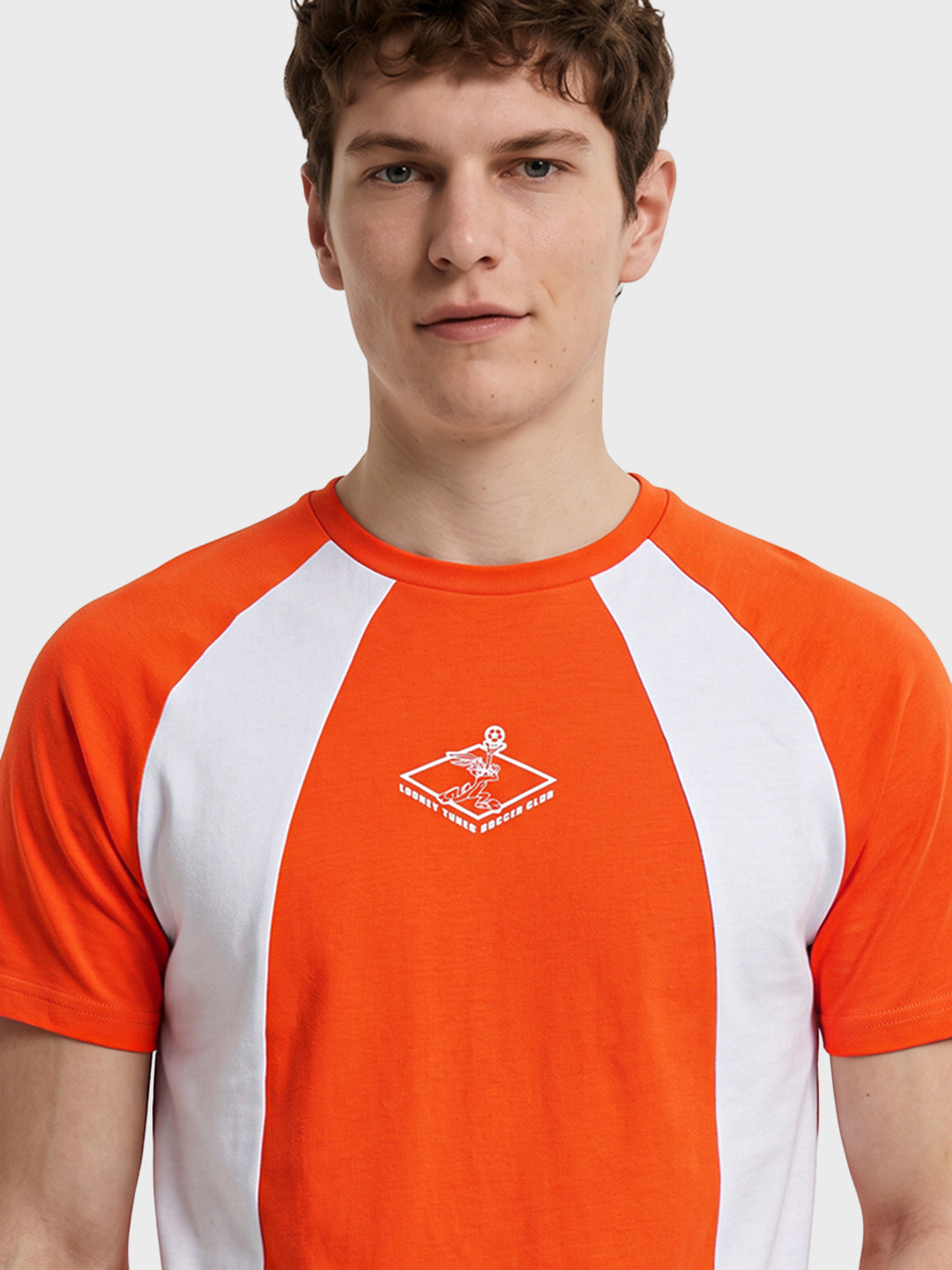 Men's Orange Regular Fit Colourblocked T-Shirt
