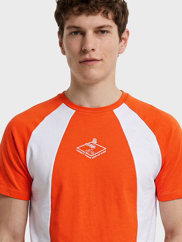 Men's Orange Regular Fit Colourblocked T-Shirt