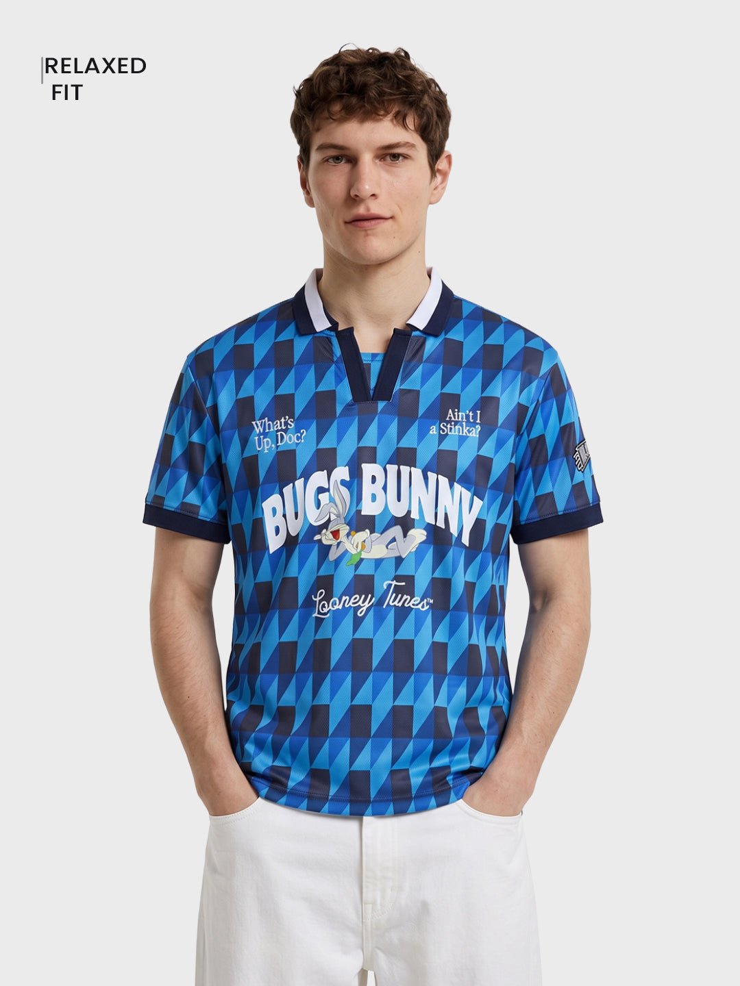 Men's Blue Relaxed Fit Graphic Printed Character Casual Polo T-Shirt