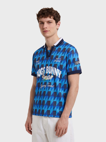 Men's Blue Relaxed Fit Graphic Printed Character Casual Polo T-Shirt