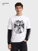 Men's White Oversized Fit Printed Casual T-Shirt