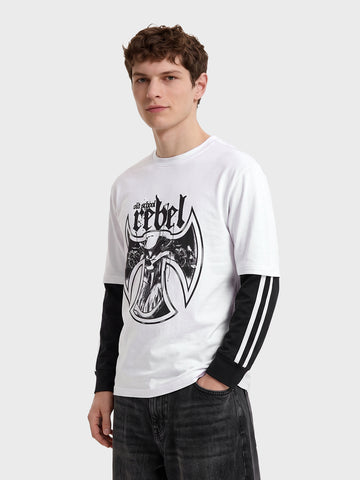 Men's White Oversized Fit Printed Casual T-Shirt