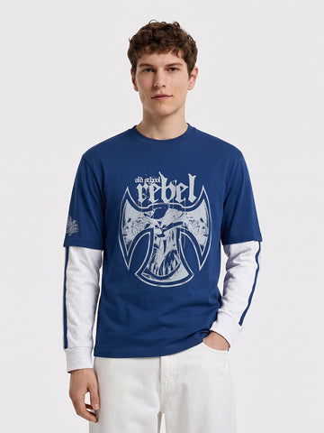Men's Navy Oversized Fit Character Printed T-Shirt