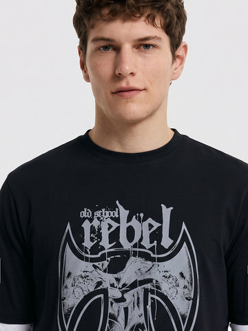Men's Black Oversized Fit Character Printed Casual T-Shirt
