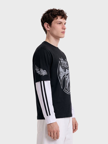 Men's Black Oversized Fit Character Printed Casual T-Shirt