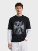 Men's Black Oversized Fit Character Printed Casual T-Shirt