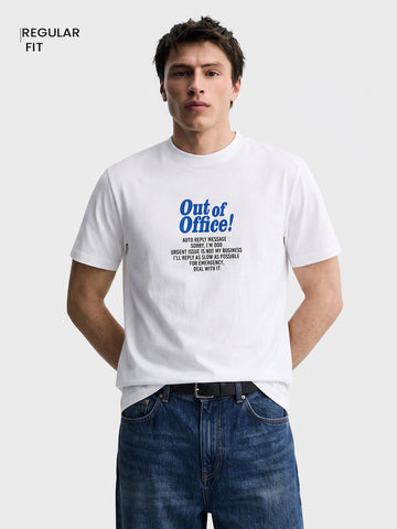 Men's White Regular Fit Printed Casual T-Shirt
