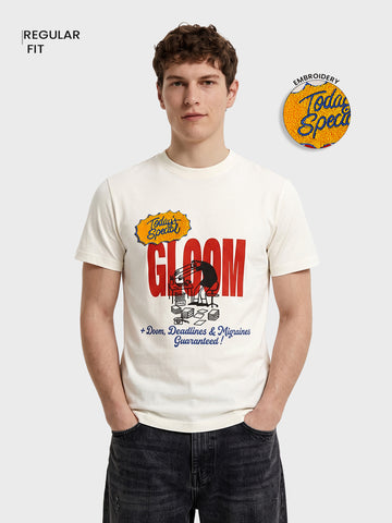 Men's Off White Regular Fit Printed Casual T-Shirt