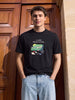 Men's Black Regular Fit Printed Casual T-Shirt