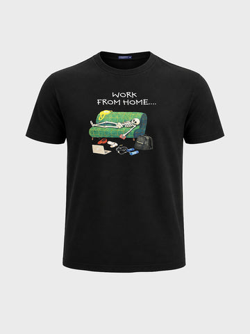 Men's Black Regular Fit Printed Casual T-Shirt