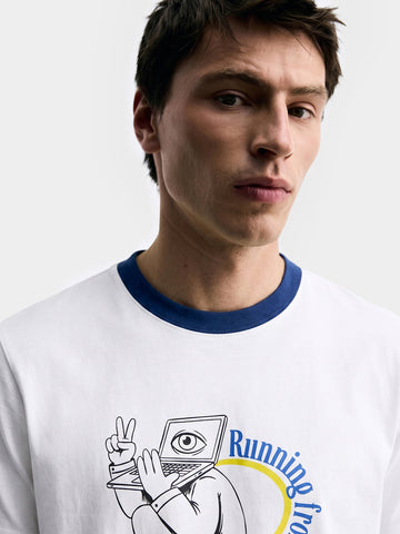 Men's White Regular Fit Printed Casual T-Shirt
