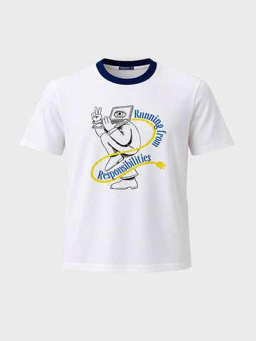 Men's White Regular Fit Printed Casual T-Shirt