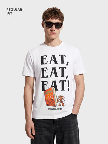 Men's White Regular Fit Character Printed Casual T-Shirt