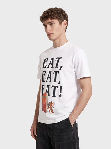 Men's White Regular Fit Character Printed Casual T-Shirt