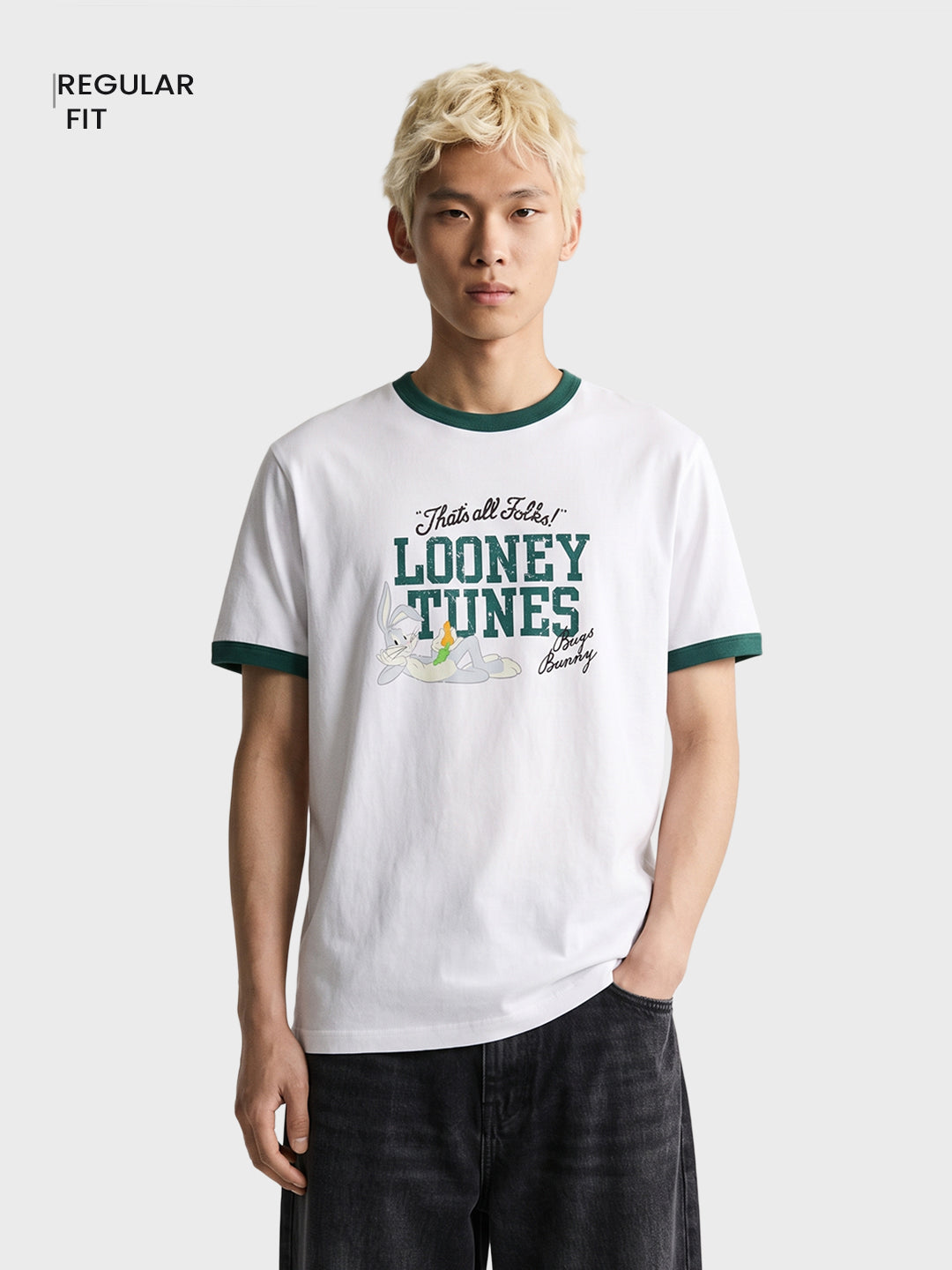 Men's White Regular Fit Graphic Printed Character Casual T-Shirt