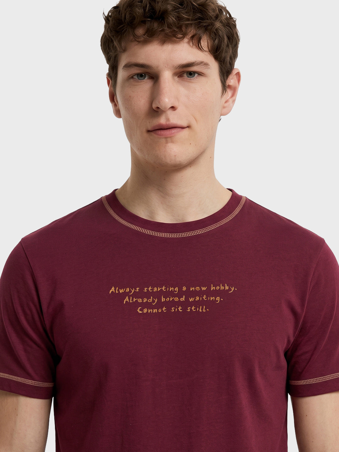 Men's Maroon Regular Fit Graphic Printed Casual T-Shirt