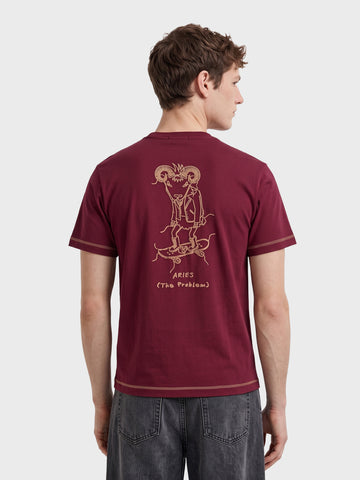 Men's Maroon Regular Fit Printed Casual T-Shirt