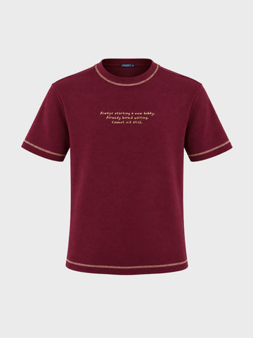 Men's Maroon Regular Fit Printed Casual T-Shirt
