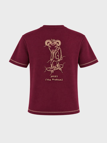 Men's Maroon Regular Fit Printed Casual T-Shirt