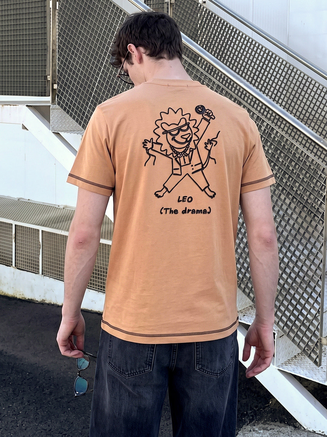 Men's Beige Regular Fit Graphic Printed Casual T-Shirt