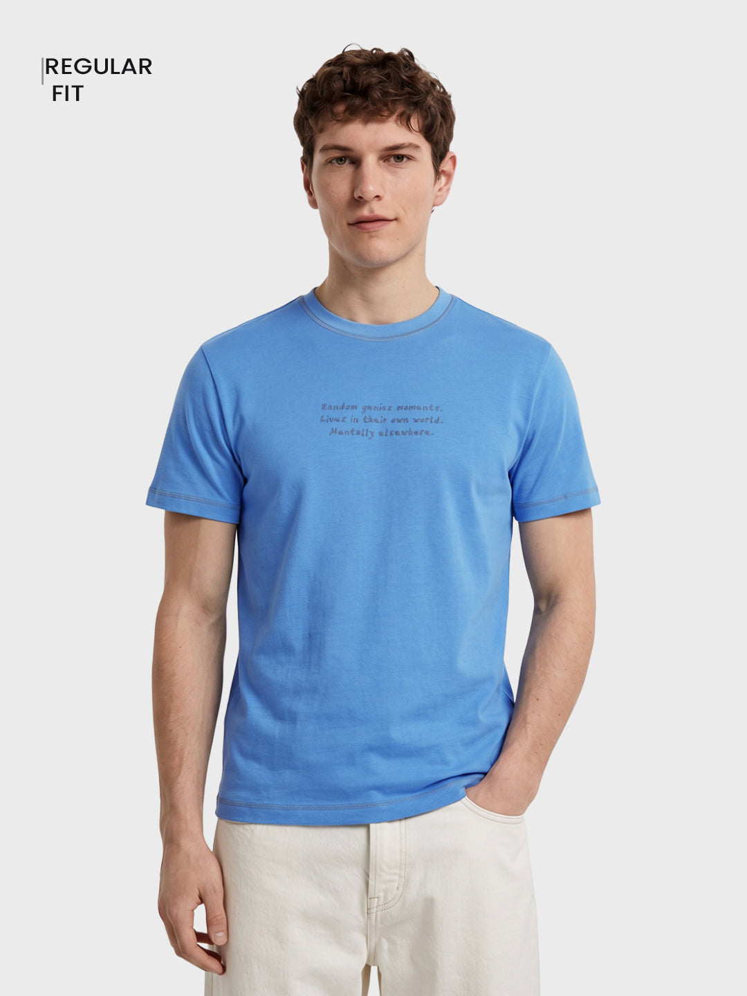 Men's Blue Regular Fit Graphic Printed Casual T-Shirt